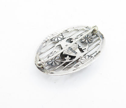 925 Sterling Silver  Vintage Shiny Floral Leaf Open Twist Brooch Pin  BP2555