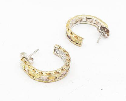 925 Sterling Silver  Vintage Shiny Two Tone Pattern JHoop Earrings  EG5524