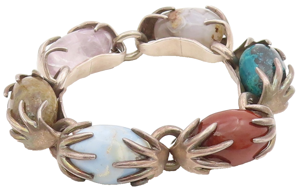 925 Sterling Silver Vintage Bracelet LOS CASTILLO Multi Gemstone Chain  BT11519