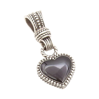 925 Sterling Silver Vintage Pendant Modernist Dangling Onyx Heart  PT24064