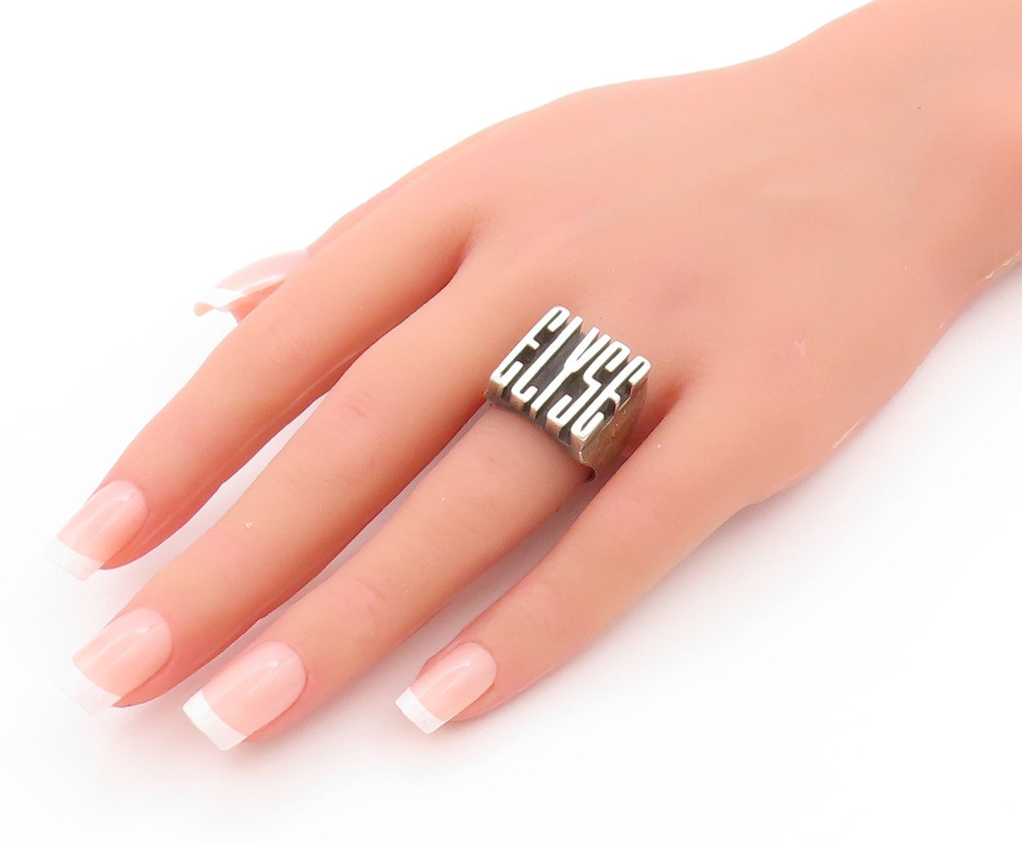 925 Sterling Silver Vintage Ring Chunky 3D ELYSE Carved  Sz 7  RG32957