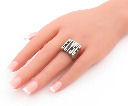 925 Sterling Silver Vintage Ring Chunky 3D ELYSE Carved  Sz 7  RG32957