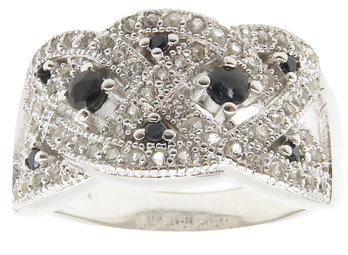 925 Sterling Silver  Black Hematite & Topaz Braided Band Ring Sz 8  RG14163
