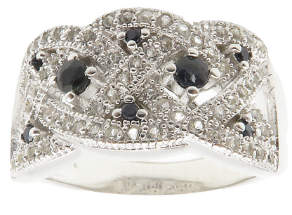 925 Sterling Silver  Black Hematite & Topaz Braided Band Ring Sz 8  RG14163