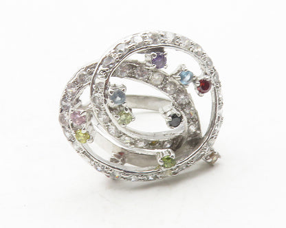 925 Sterling Silver Shiny Multi Color Topaz Swirl Cocktail Ring Sz 8 RG12112