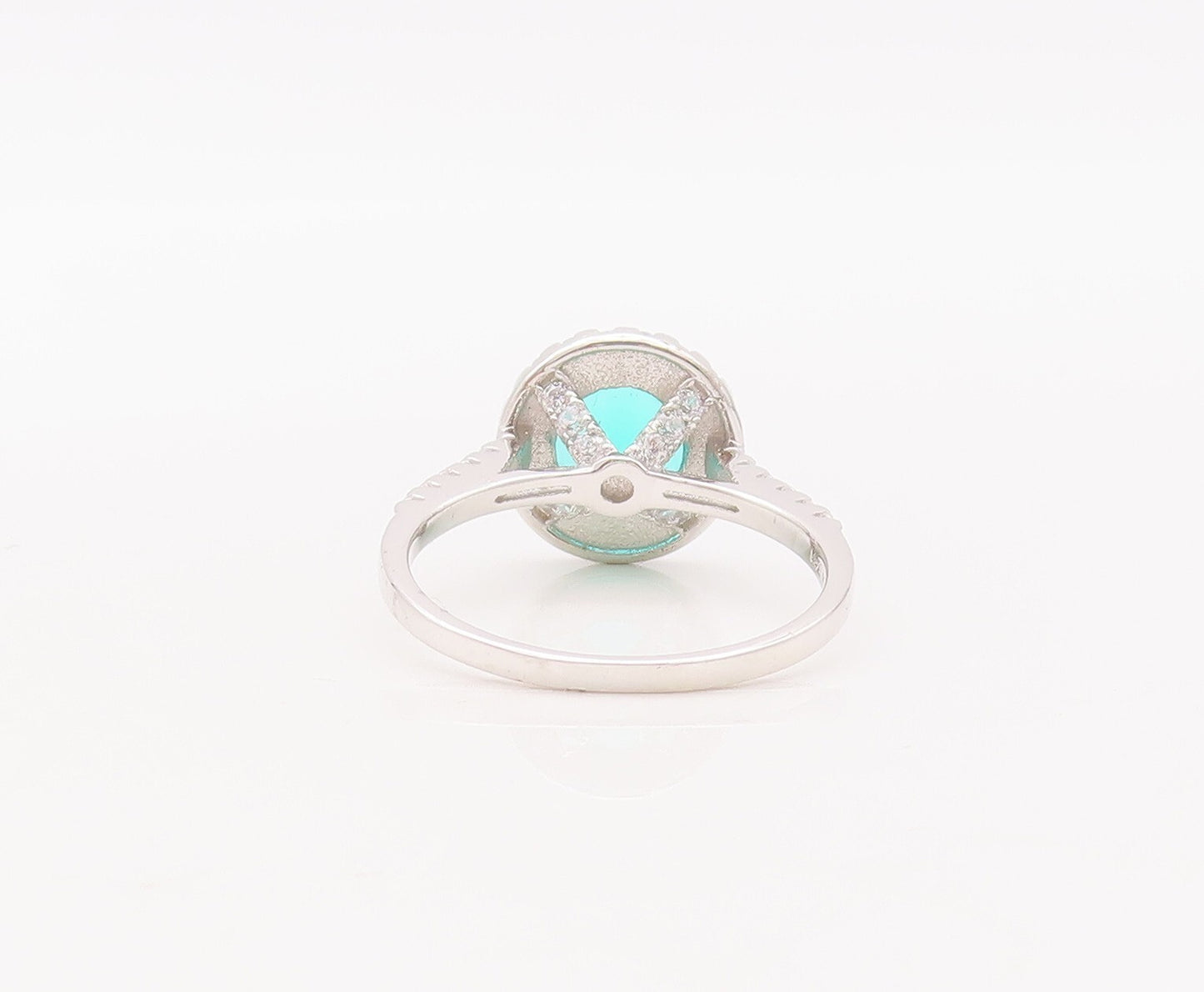 925 Sterling Silver Vintage Ring Round Cut Green Halo White CZ  Sz 7  RG29883