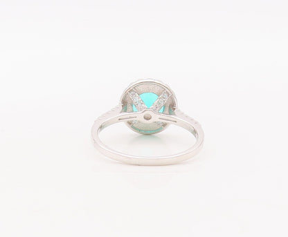 925 Sterling Silver Vintage Ring Round Cut Green Halo White CZ  Sz 7  RG29883