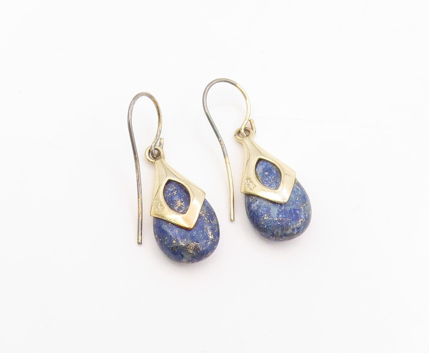 925 Sterling Silver Vintage Earrings Gold Plated Lapis Lazuli Teardrop  EG13967
