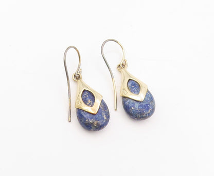 925 Sterling Silver Vintage Earrings Gold Plated Lapis Lazuli Teardrop  EG13967