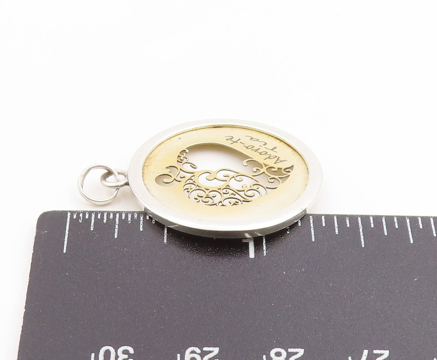 925 Sterling Silver Vintage Pendant I Adore You  Aunt Love Heart Medal  PT25270