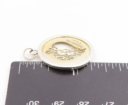 925 Sterling Silver Vintage Pendant I Adore You  Aunt Love Heart Medal  PT25270