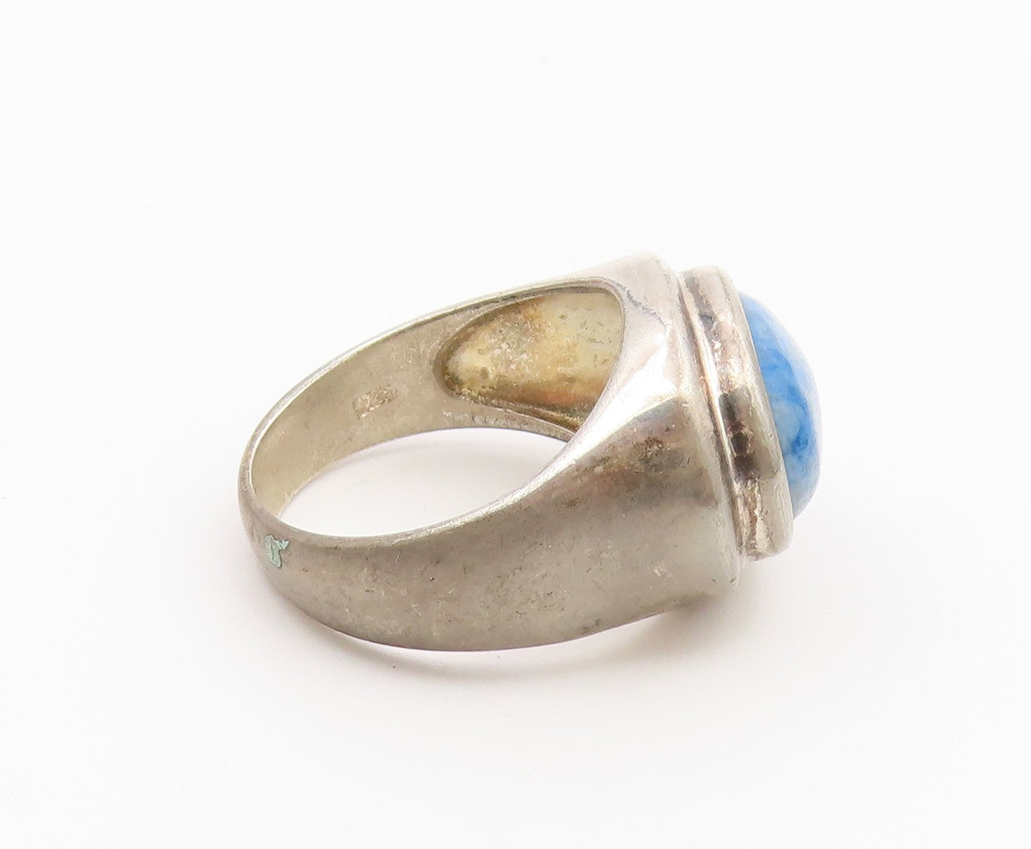 925 Sterling Silver Vintage Ring Classic Sodalite Statement Band  Sz 7  RG36857