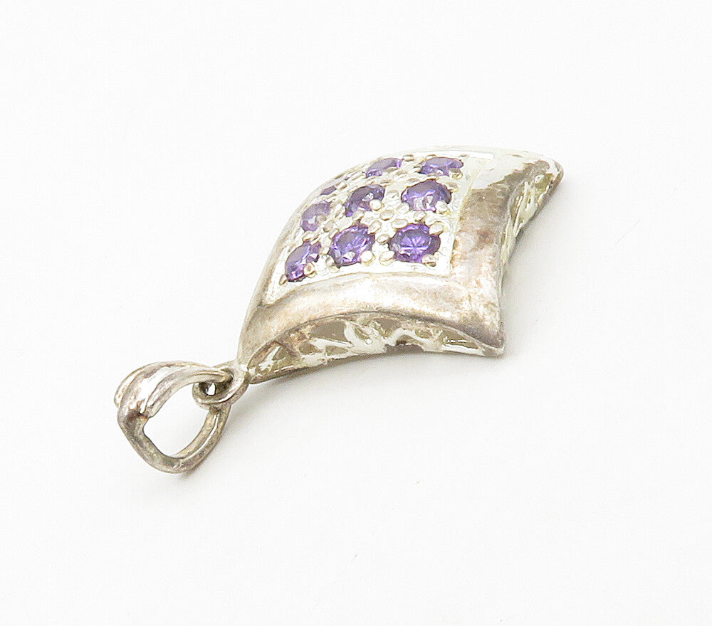 925 Sterling Silver  Vintage Amethyst 9 Stone Square Dome Pendant  PT13294