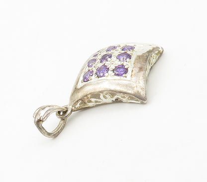 925 Sterling Silver  Vintage Amethyst 9 Stone Square Dome Pendant  PT13294