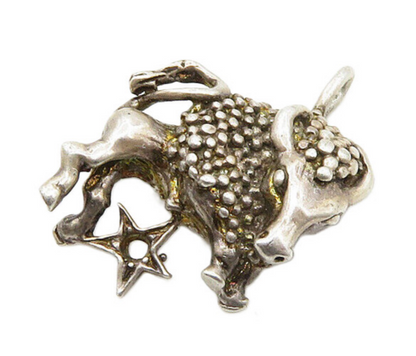 925 Sterling Silver  Vintage Petite Dark Tone Bull & Star Pendant  PT13831