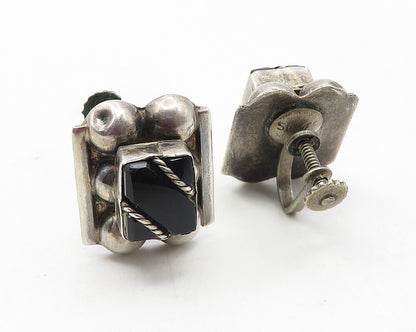 925 Sterling Silver  Vintage Black Onyx Rope Twist Drop Earrings  EG5927