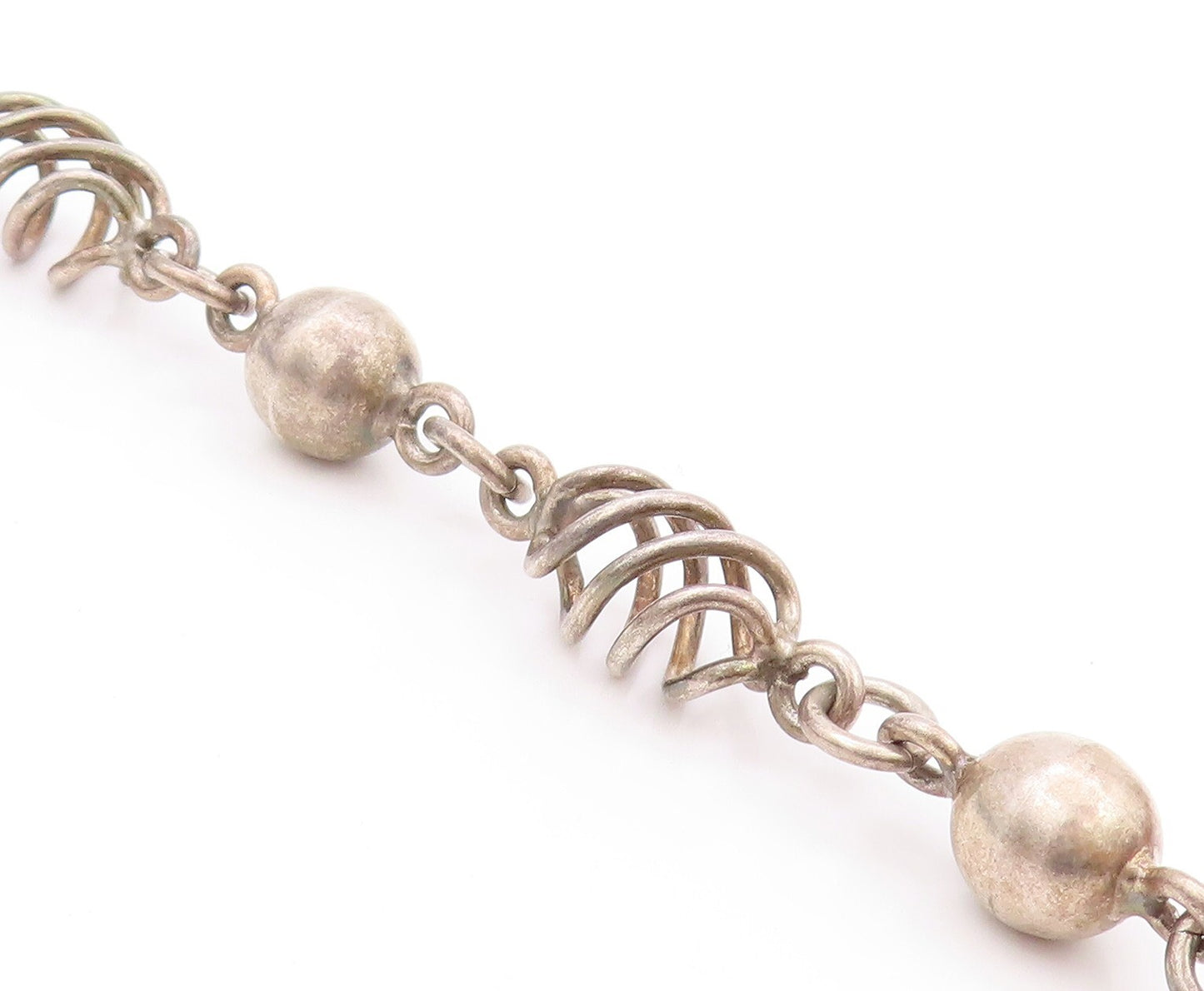 925 Sterling Silver Vintage Bracelet MEXICO Dark Tone Bead & Design Cut  BT11172