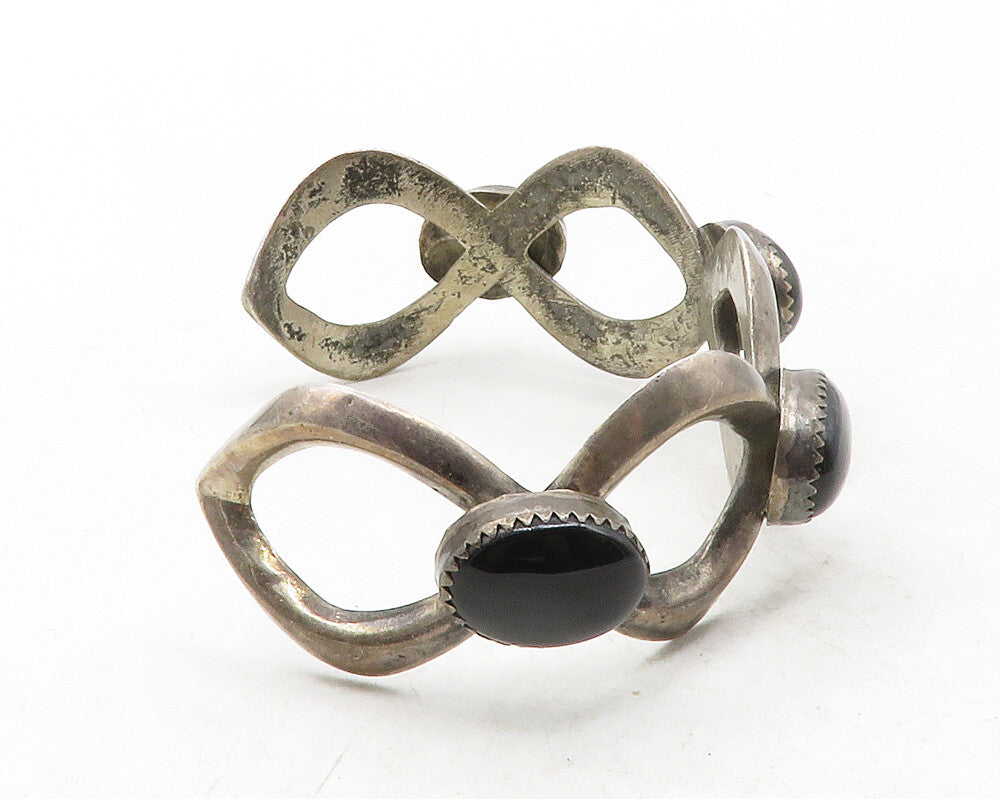 NAVAJO 925 Sterling Silver Vintage Black Onyx Open Cuff Bracelet  BT4817