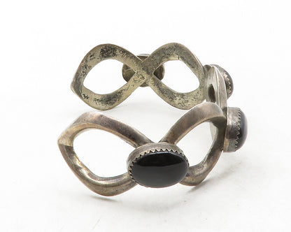 NAVAJO 925 Sterling Silver Vintage Black Onyx Open Cuff Bracelet  BT4817