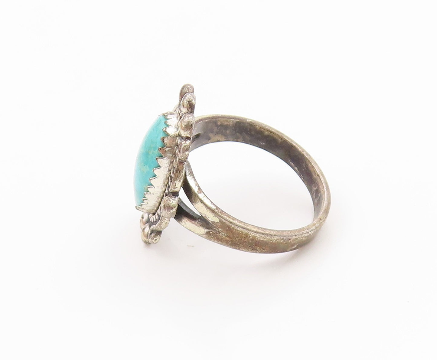 925 Sterling Silver Vintage Ring POST BELL Cabochon Turquoise Band Sz 6 RG34719