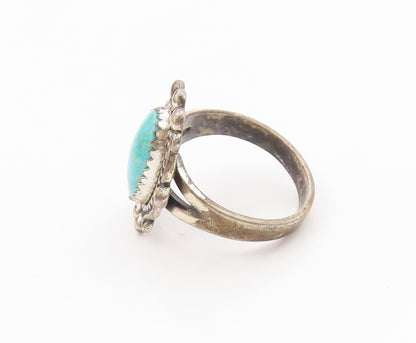 925 Sterling Silver Vintage Ring POST BELL Cabochon Turquoise Band Sz 6 RG34719