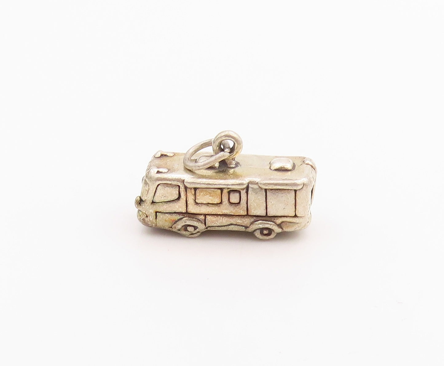 925 Sterling Silver Vintage Pendant Antique Etched School Bus Charm   PT24568