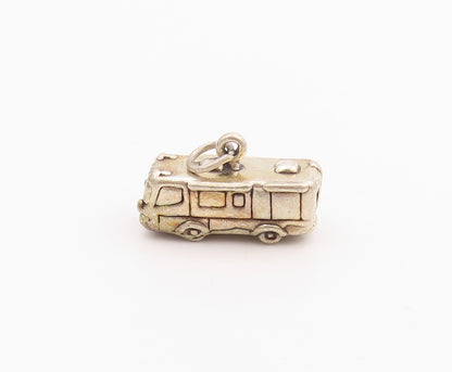 925 Sterling Silver Vintage Pendant Antique Etched School Bus Charm   PT24568