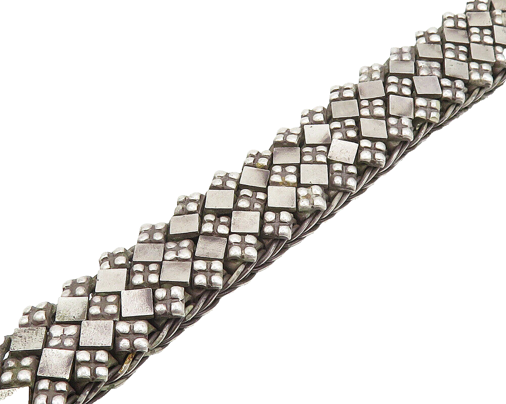 925 Sterling Silver  Vintage Dark Tone Floral Pattern Chain Bracelet  BT7481