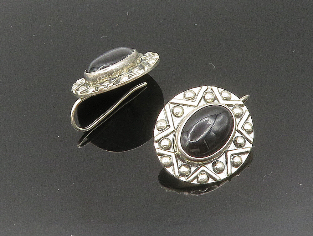 MEXICO 925 Silver  Vintage Black Onyx Star & Beads Drop Earrings  EG11621