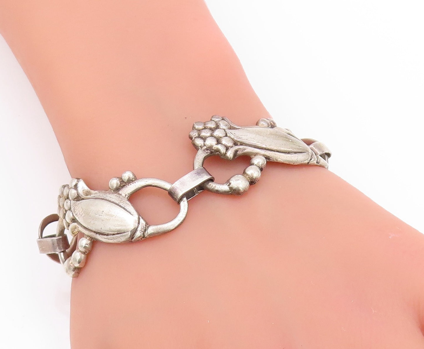 925 Sterling Silver Vintage Bracelet Modernist Cutout Infinity Flowers  BT11208