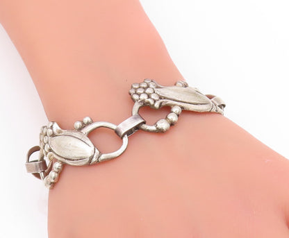 925 Sterling Silver Vintage Bracelet Modernist Cutout Infinity Flowers  BT11208