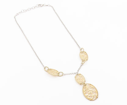 925 Sterling Silver Vintage Necklace Two Tone Floral Filigree Y Drop  NE4940