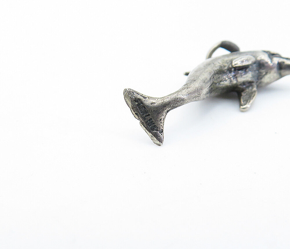 925 Sterling Silver  Vintage Petite Dark Tone Leaping Dolphin Pendant  PT4969
