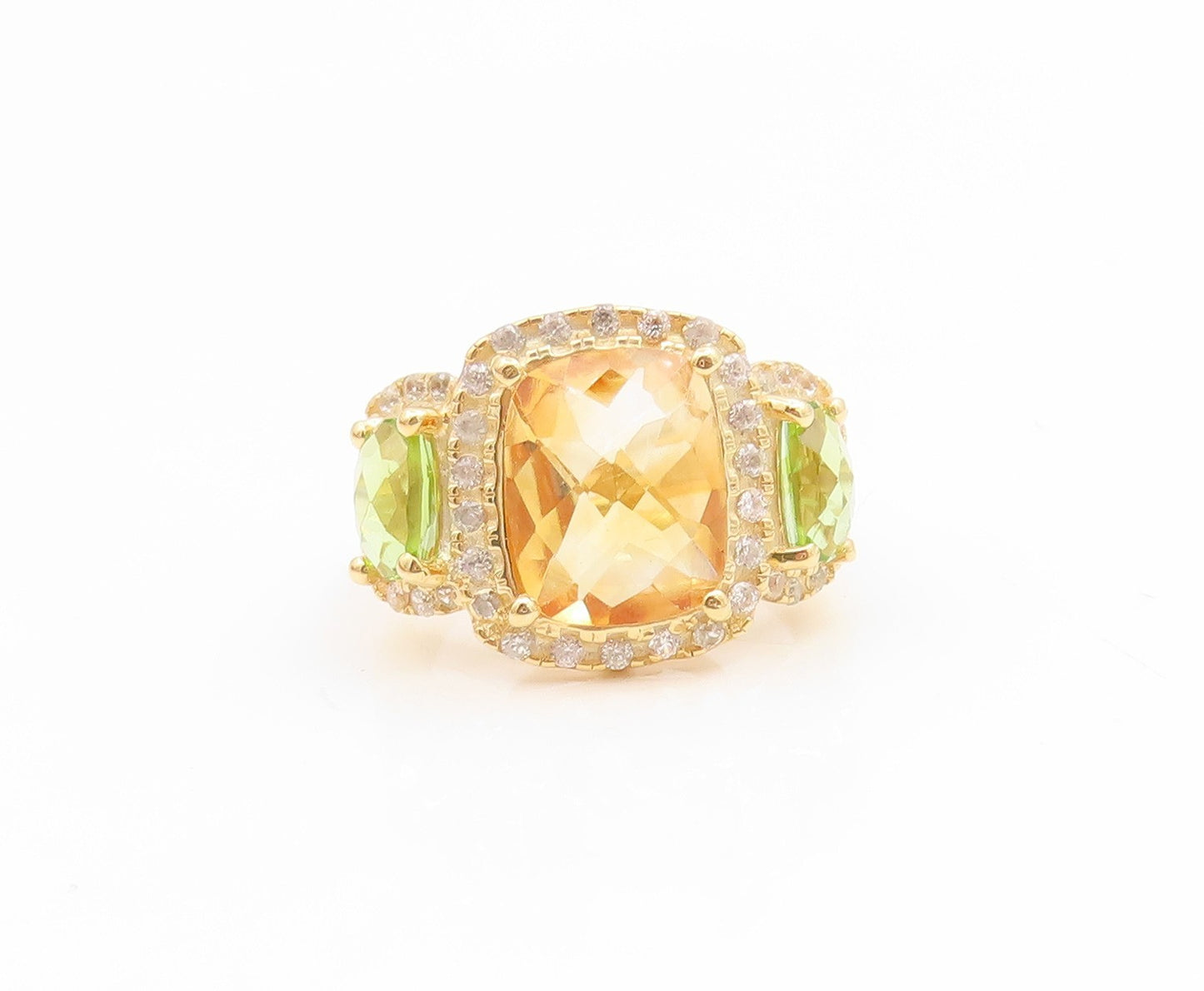 925 Sterling Silver Vintage Ring Gold Plated Citrine & Peridot Band Sz 5 RG35089
