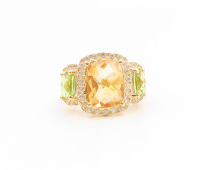 925 Sterling Silver Vintage Ring Gold Plated Citrine & Peridot Band Sz 5 RG35089