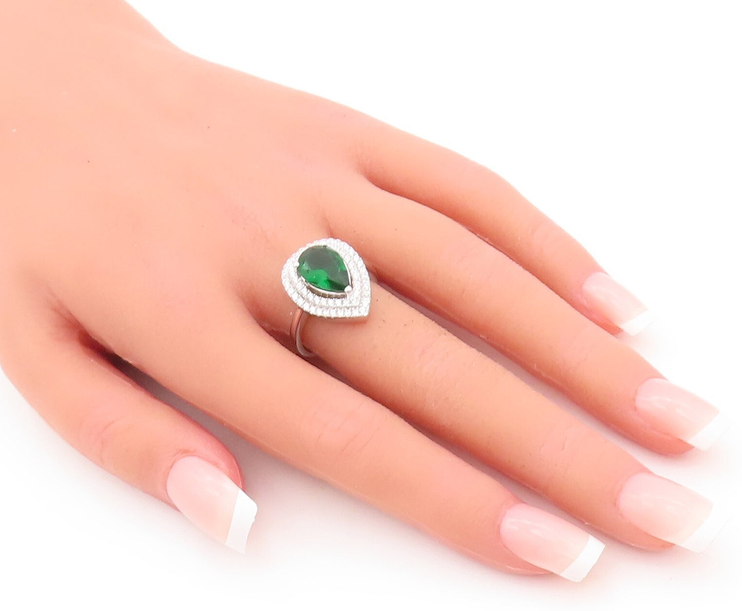 925 Sterling Silver Vintage Ring Drop Cut Green Halo White CZ  Sz 7  RG29882
