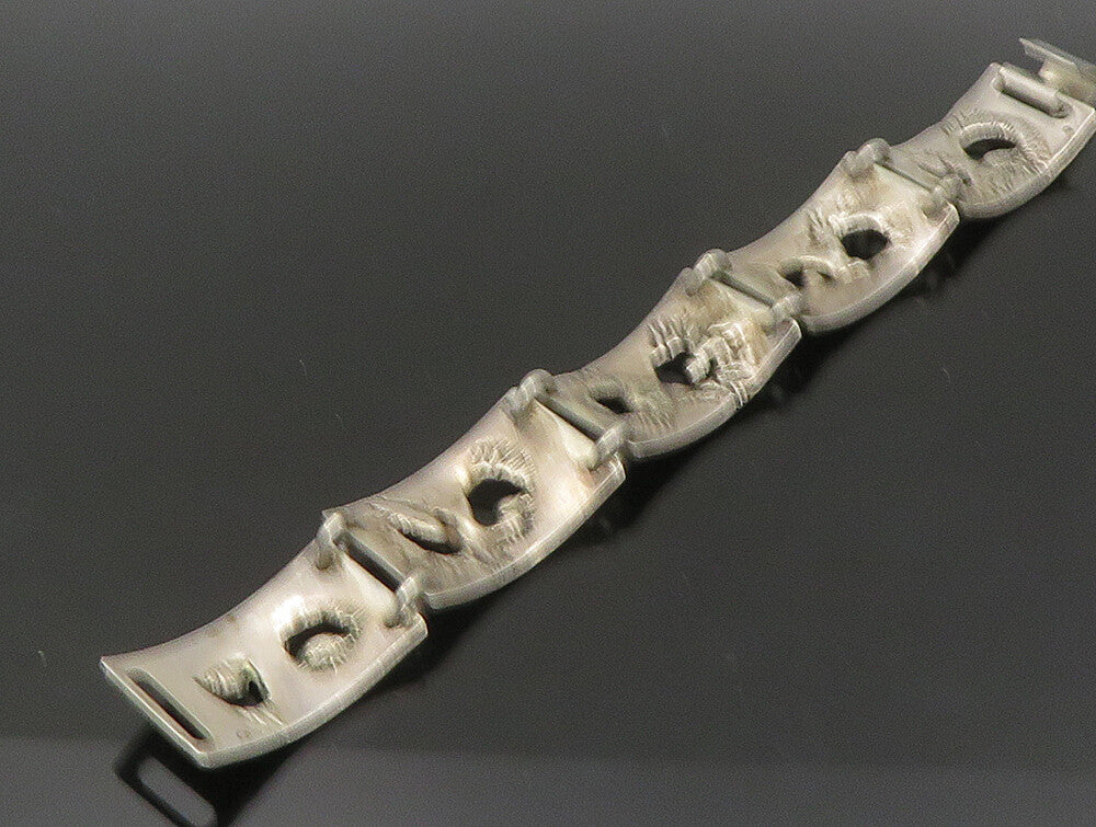 POLAND 925 Sterling Silver  Vintage Sculpted Link Chain Bracelet  BT9253