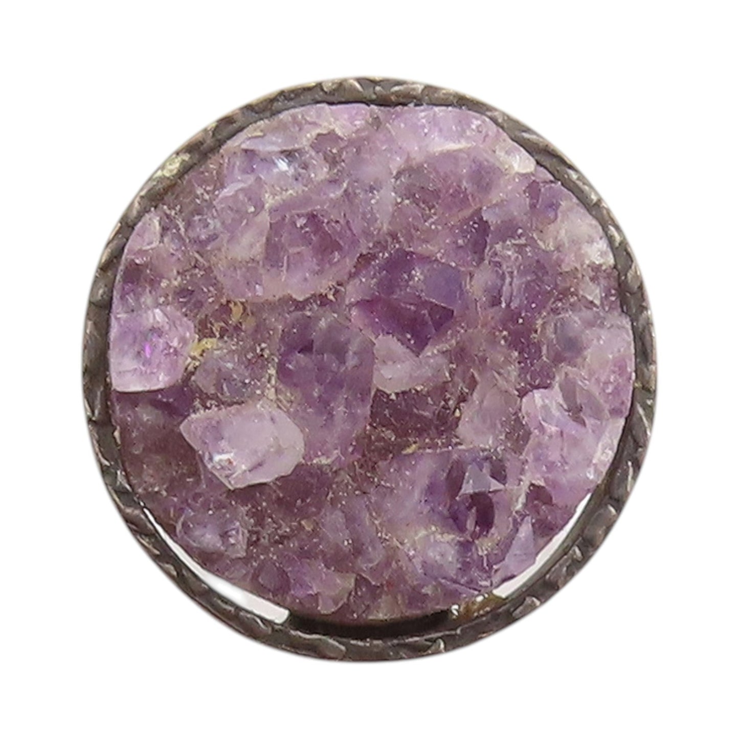 925 Sterling Silver Vintage Ring Dark Tone Round Rough Amethyst  Sz 7  RG32737