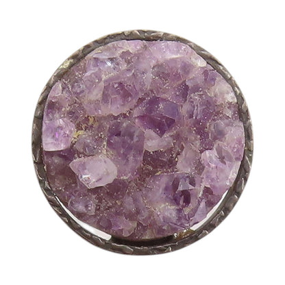 925 Sterling Silver Vintage Ring Dark Tone Round Rough Amethyst  Sz 7  RG32737