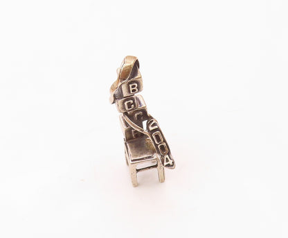 925 Sterling Silver  Dark Tone 2004 Ribbon Blocks & Chair Pendant  PT14498