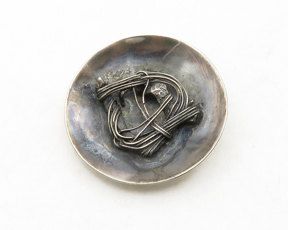 925 Sterling Silver  Vintage Modernist Oxidized Wire Detail Belt Buckle TR1857