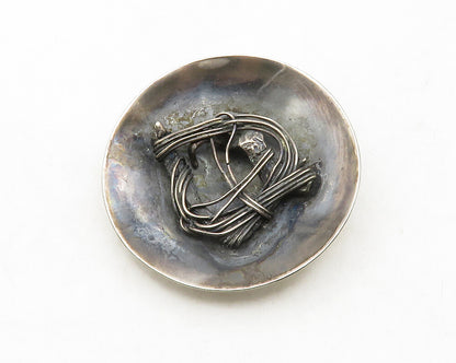 925 Sterling Silver  Vintage Modernist Oxidized Wire Detail Belt Buckle TR1857