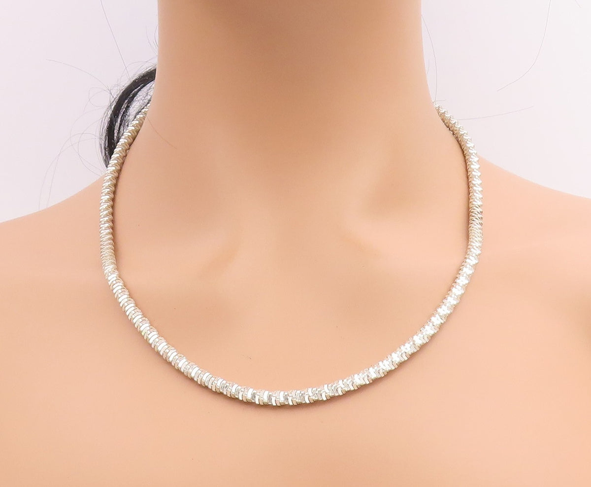 925 Sterling Silver Vintage Necklace Modernist Solid Coiled Rope Chain  NE4794
