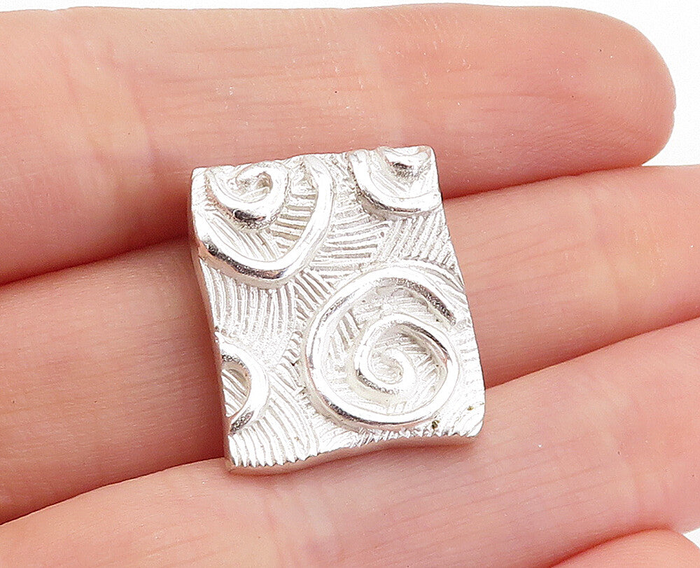 925 Sterling Silver Shiny Etched Spiral Design Square Slide Pendant PT4031