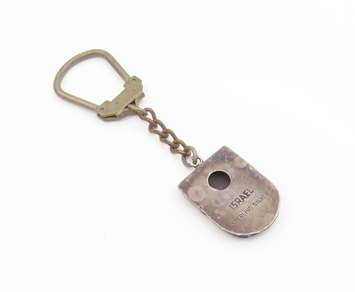 925 Sterling Silver Vintage Key Chain ISRAEL Carved Jerusalem Cityscape  TR4211