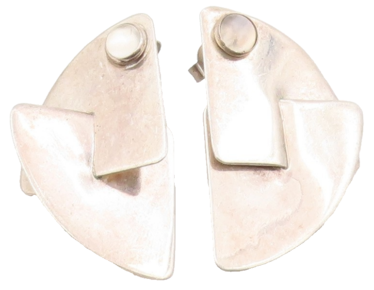 925 Sterling Silver Vintage Earrings GFMW Round Moonstone Abstract Stud  EG13892