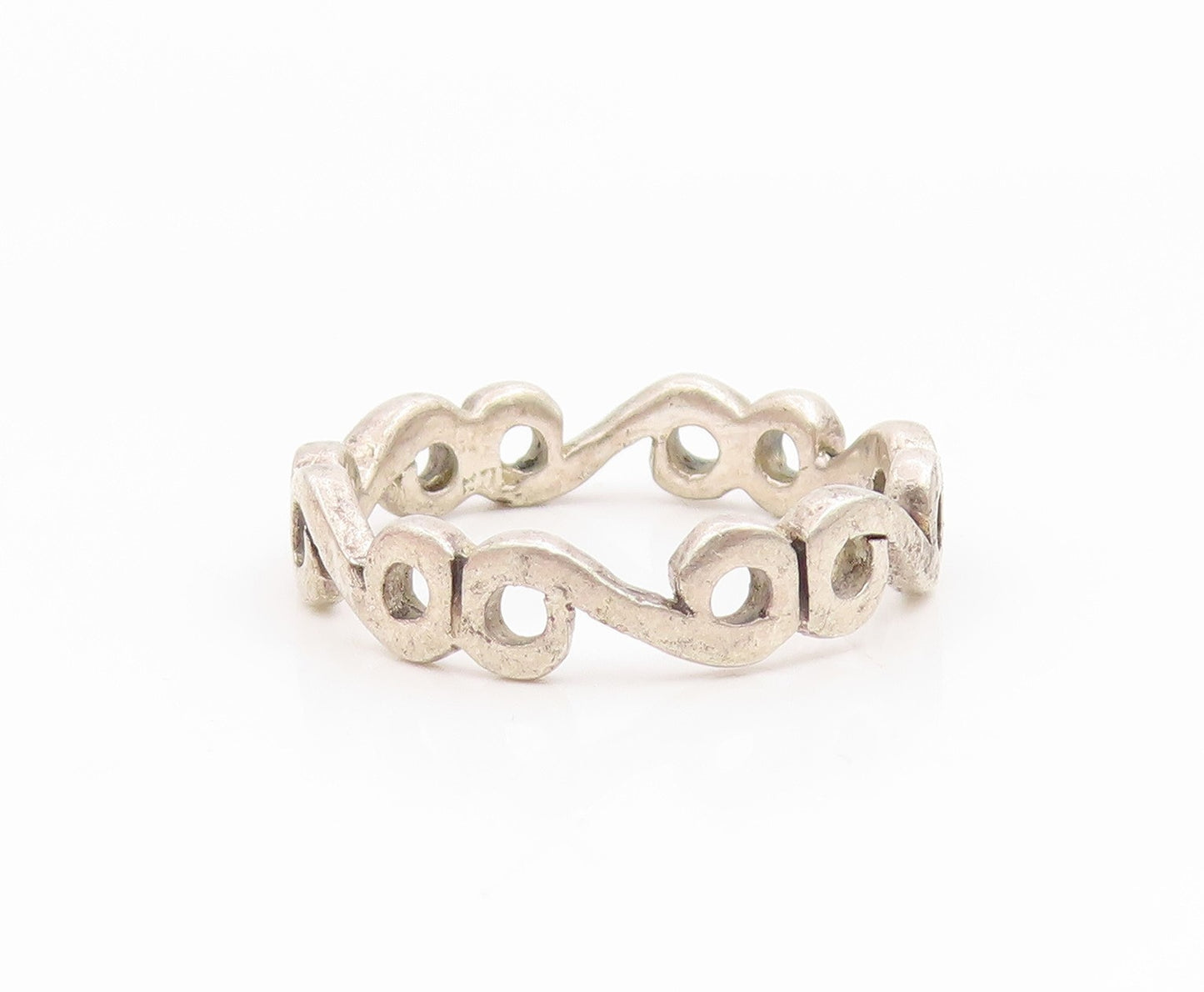 925 Sterling Silver Vintage Ring Minimalist Swirly Cutout Band  Sz 8  RG35162