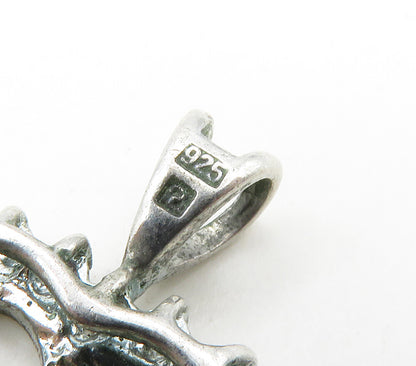 925 Sterling Silver  Vintage Genuine Diamond Open Love Heart Pendant  PT13268