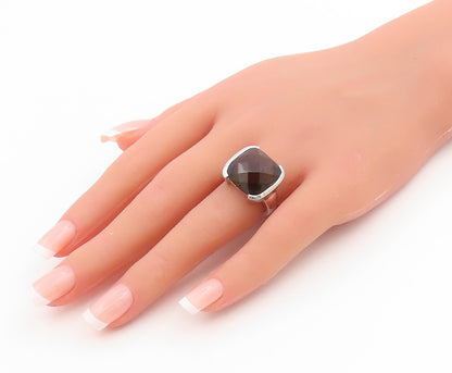 925 Sterling Silver Vintage Ring Faceted Smoky Quartz Solitaire  Sz 6  RG33980