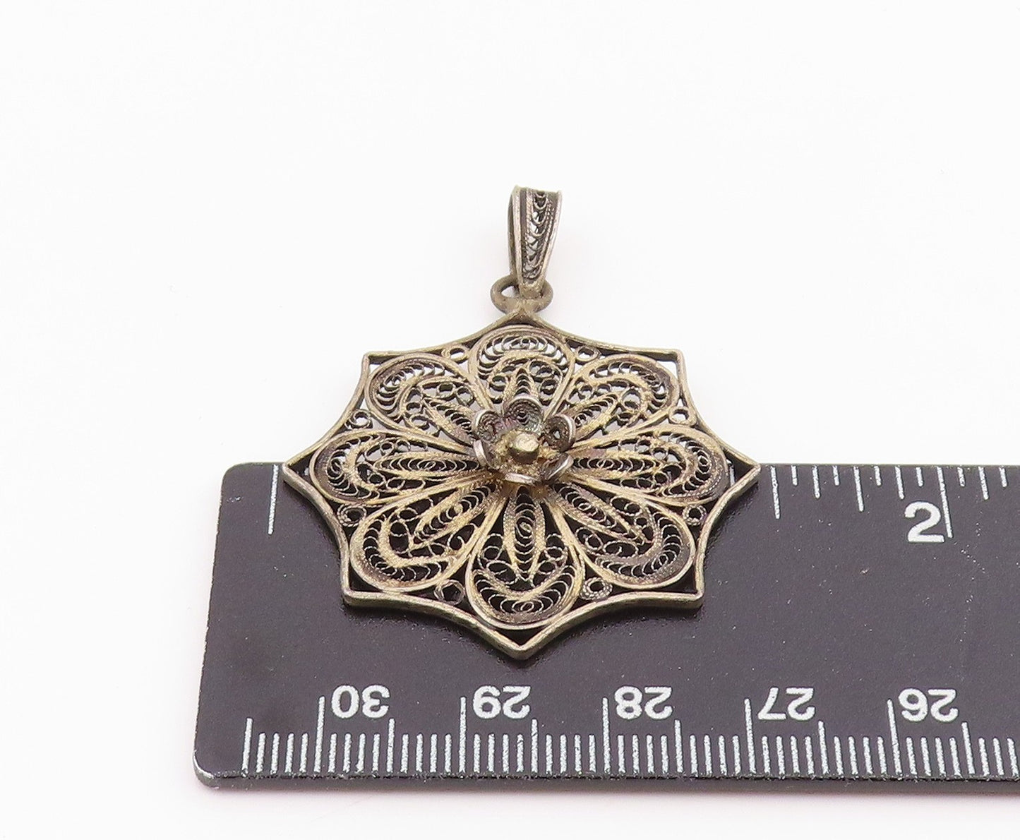 925 Sterling Silver Vintage Pendant Intricate Filigree Floral Blossom  PT26009